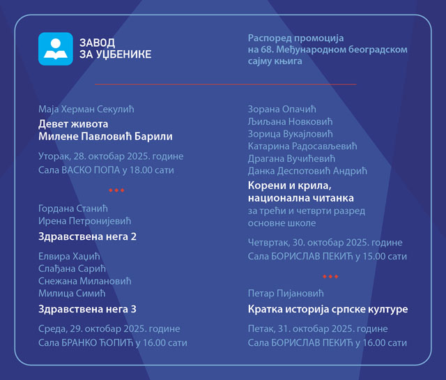 Raspored promocija na međunarodnom sajmu knjiga - 2025. god.